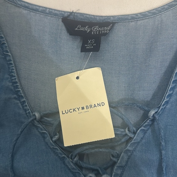 Lucky‎ Brand Chambray Denim Blue Lace-Up Blouse - Picture 4 of 5